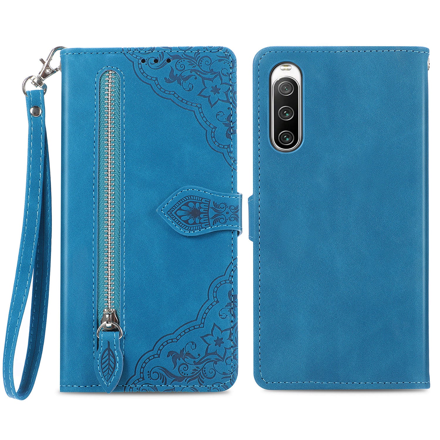 For Sony Xperia 10 IV 5G Flower Imprinted Pattern PU Leather Zipper Pocket Cell Phone Cover Hands-free Stand Wallet Case For Sony Xperia 10 IV 5G Flower Imprinted Pattern PU Leather Zipper Pocket Cell Phone Cover Hands-free Stand Wallet Case